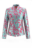 Dusty Green Open-front 2 Piece Slim Fit Floral Women's Suits