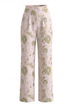 Green Flower 2-Piece Halter Neck Single Breasted Jacquard Women Suits