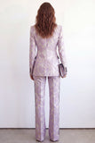 Purple Flower 2 Piece Peak Lapel One Button Jacquard Slim Fit Women Suits