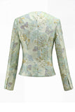 Green Flower 2 Piece Round Neck Single Breasted Jacquard Women Suits