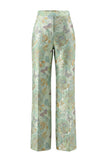 Green Flower 2 Piece Round Neck Single Breasted Jacquard Women Suits