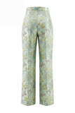 Green Flower 2 Piece Round Neck Single Breasted Jacquard Women Suits