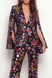 Sparkly Black Peak Lapel One Button Floral Sequins Women Suits
