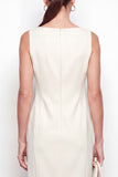 Ivory Bateau Neck Bodycon Midi Work Dress with Slit