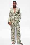 Blue Floral 2 Piece Notch Lapel One Button Women Suits