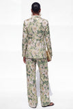 Blue Floral 2 Piece Notch Lapel One Button Women Suits