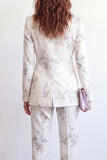 White Peak Lapel 2 Piece Floral One Button Women Suits