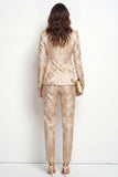 Golden 2 Piece Jacquard Peak Lapel One Button Slim Fit Women Suits