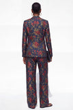 Black 2 Piece One Button Floral Jacquard Women Suits