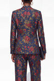 Black 2 Piece One Button Floral Jacquard Women Suits
