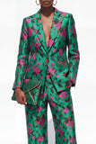 Black 2 Piece One Button Floral Jacquard Women Suits
