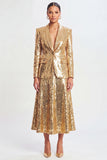 Sparkly Golden Shawl Lapel 2 Piece Women's Skirt Suits with Sequins