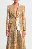 Sparkly Golden Shawl Lapel 2 Piece Women's Skirt Suits with Sequins