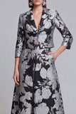 Sage Green Floral 2 Piece Notched Lapel Women's Skirt Suits with Pockets