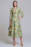 Sage Green Floral 2 Piece Notched Lapel Women's Skirt Suits with Pockets