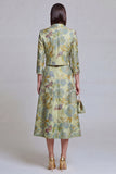 Sage Green Floral 2 Piece Notched Lapel Women's Skirt Suits with Pockets