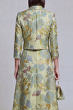 Sage Green Floral 2 Piece Notched Lapel Women's Skirt Suits with Pockets