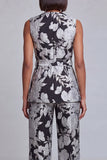 2 Piece Navy Pink Floral V-Neck Women Suits with Belt