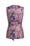 2 Piece Navy Pink Floral V-Neck Women Suits with Belt