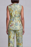 2 Piece Navy Pink Floral V-Neck Women Suits with Belt