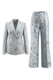 Blush Floral Peak Lapel 2 Piece Double Breasted Women Suits with Pockets