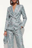 Blush Floral Peak Lapel 2 Piece Double Breasted Women Suits with Pockets