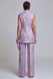 2 Piece Dusty Blue Floral Double Breasted Peak Lapel Women Suits