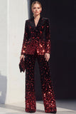 Black Champagne 2 Piece Peak Lapel Women Suits with Sequins