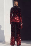 Black Champagne 2 Piece Peak Lapel Women Suits with Sequins