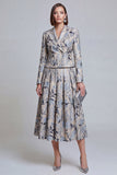 2 Piece Ivory Yellow Flower Peak Lapel Women's Skirt Suits with Pockets