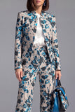 Dusty Green Open-front 2 Piece Slim Fit Floral Women's Suits