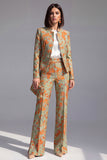 Dusty Green Open-front 2 Piece Slim Fit Floral Women's Suits