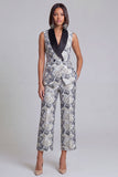 Blue 2 Piece Shawl Lapel Floral Double Breasted Women's Suits with Pockets