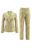 2 Piece Sage Green Shawl Lapel Floral Women's Suits