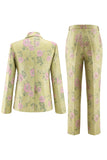 2 Piece Sage Green Shawl Lapel Floral Women's Suits