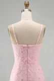 Pink Bodycon Spaghetti Straps Beaded Floral Homecoming Dress with Bow