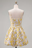 Yellow A-Line Spaghetti Straps Floral Homecoming Dress