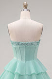 Mint A-Line Sweetheart Corset Chiffon Tiered Homecoming Dress