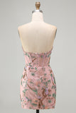 Pink Bodycon Sweetheart Floral Corset Homecoming Dress with Beading