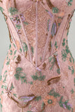 Pink Bodycon Sweetheart Floral Corset Homecoming Dress with Beading