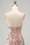 Pink Bodycon Sweetheart Floral Corset Homecoming Dress with Beading
