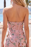 Pink Bodycon Sweetheart Floral Corset Homecoming Dress with Beading
