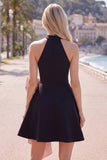 Black Pink A-Line Halter Neck Short Homecoming Dress with Large Bow