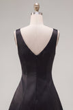 Black Pink A-Line V-Neck Short Homecoming Dress with Rhinestones