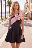 Black Pink A-Line One Shoulder Short Homecoming Dress with 3D Flower