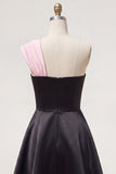 Black Pink A-Line One Shoulder Short Homecoming Dress with 3D Flower