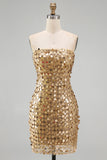 Sparkly Gold Strapless Sequin Bodycon Homecoming Dress