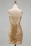 Sparkly Gold Strapless Sequin Bodycon Homecoming Dress
