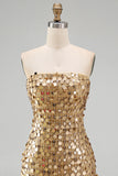 Sparkly Gold Strapless Sequin Bodycon Homecoming Dress