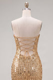 Sparkly Gold Strapless Sequin Bodycon Homecoming Dress